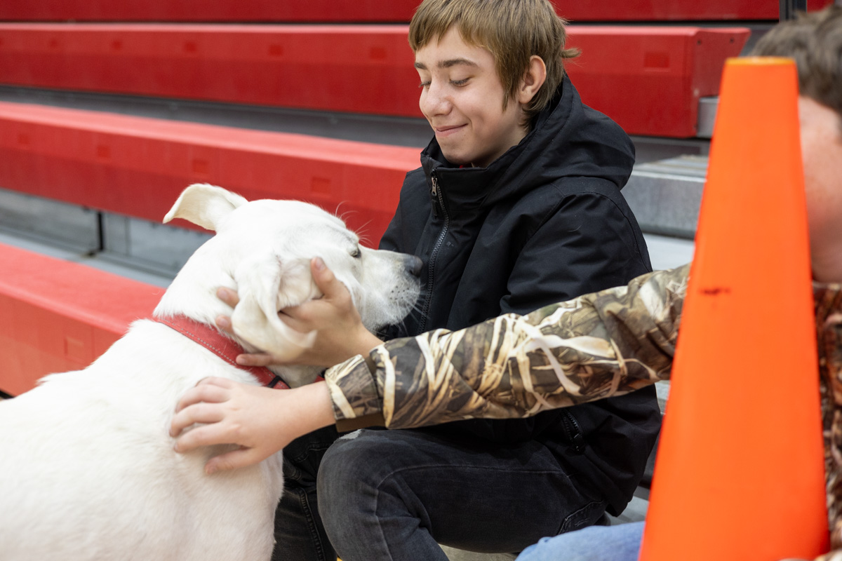 Bear at a school assembly
